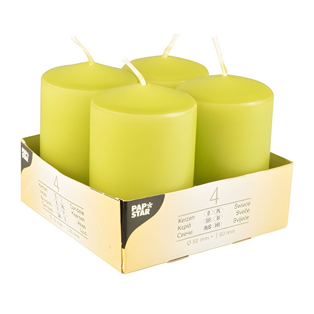PAPSTAR Stumpenkerze Stumpenkerzen Ø 50 mm, 80 mm kiwi 4 Stk
