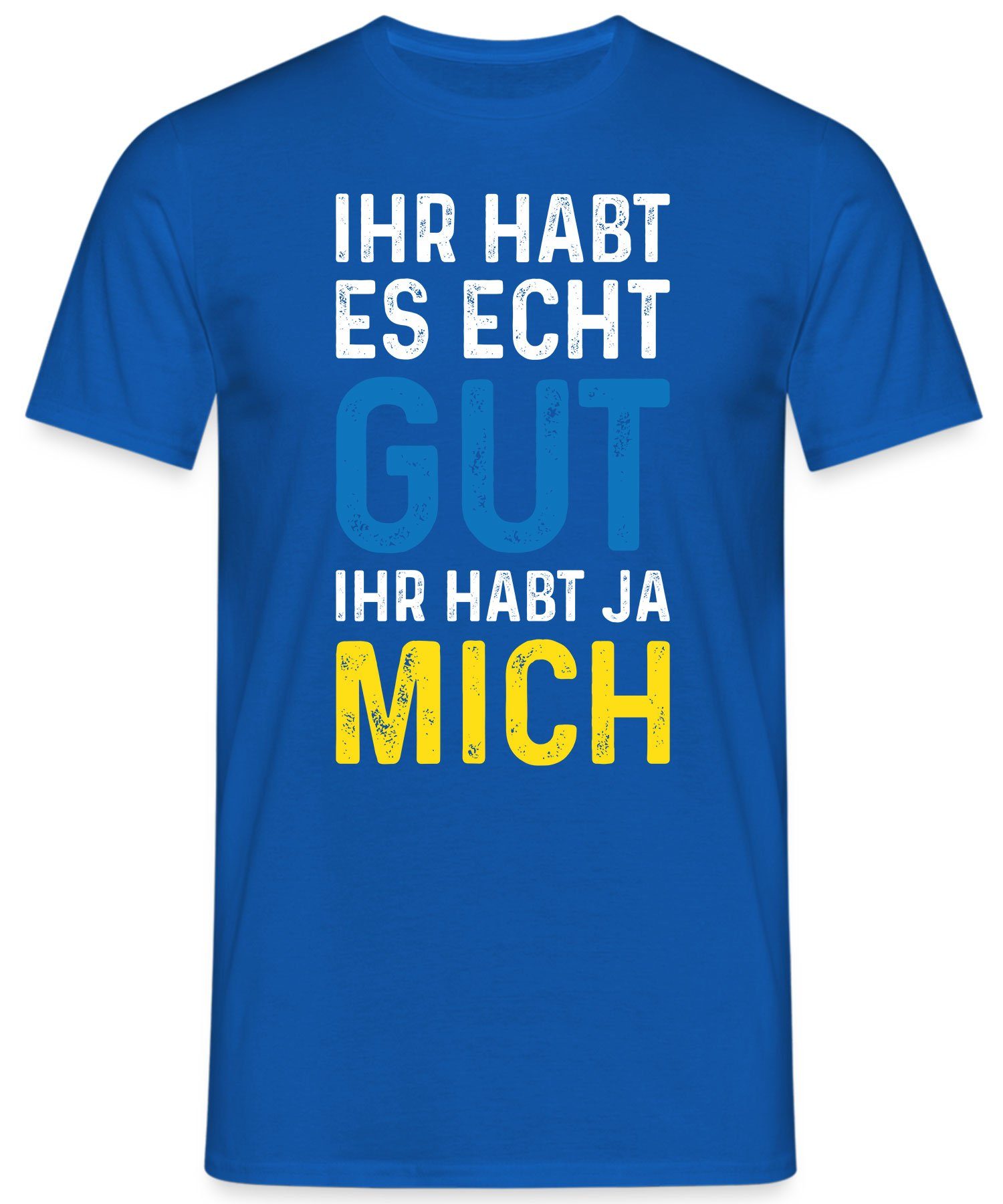 Statement T-Shirt (1-tlg) Herren Kurzarmshirt ja Lustiger mich Blau Quattro habt Spruch - Formatee Ihr