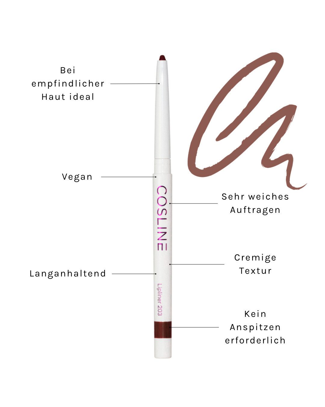 Cosline Cosmetics Lipliner Lippenkonturenstift, cremig, langanhaltend, ohne Anspitzen