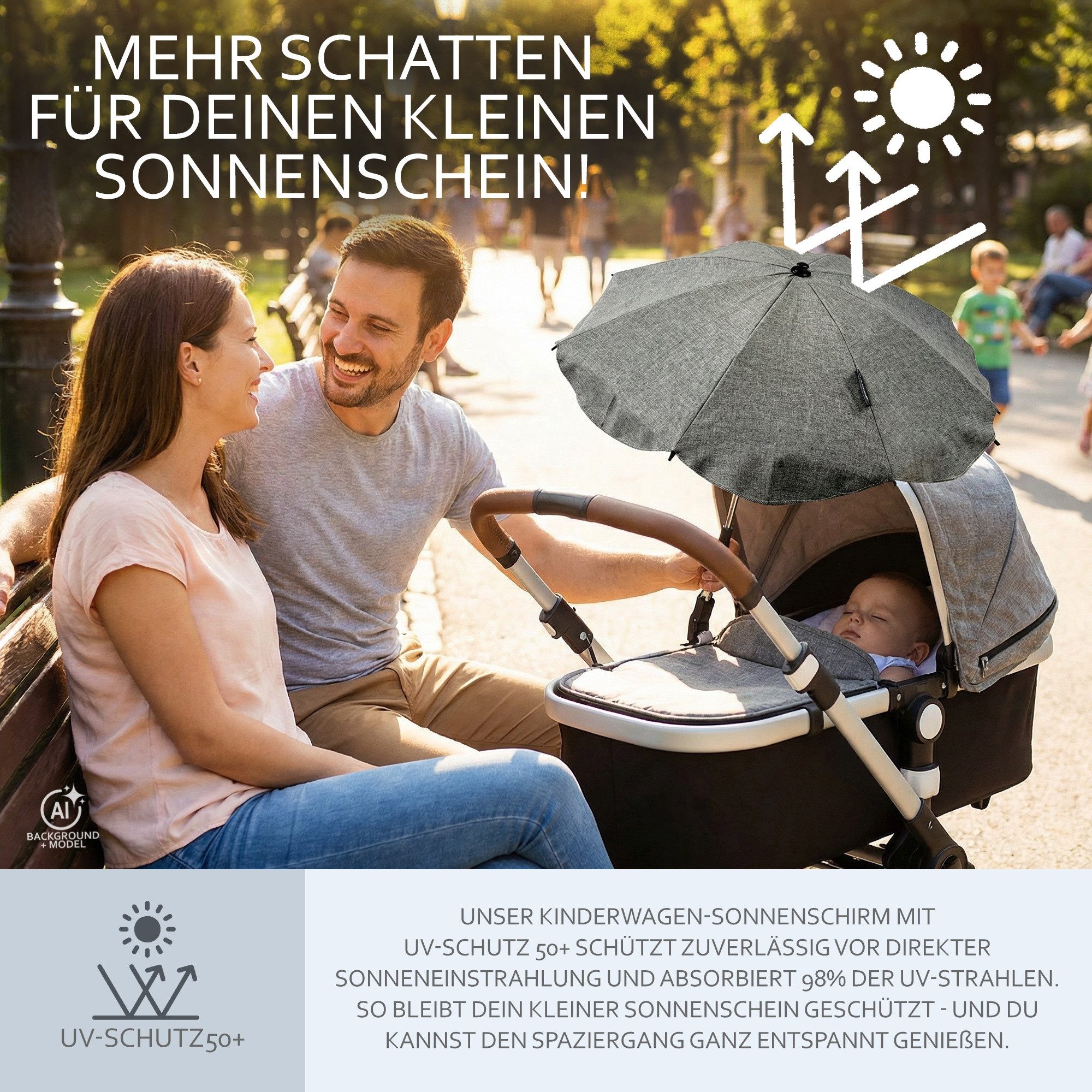 BambiniWelt by Rafael K. Kinderwagen-Sonnenschutzhülle Sonnenschirm Sonnenschutz für Kinderwagen Buggy Jogger universal UV50+, UV 50+ Schutz