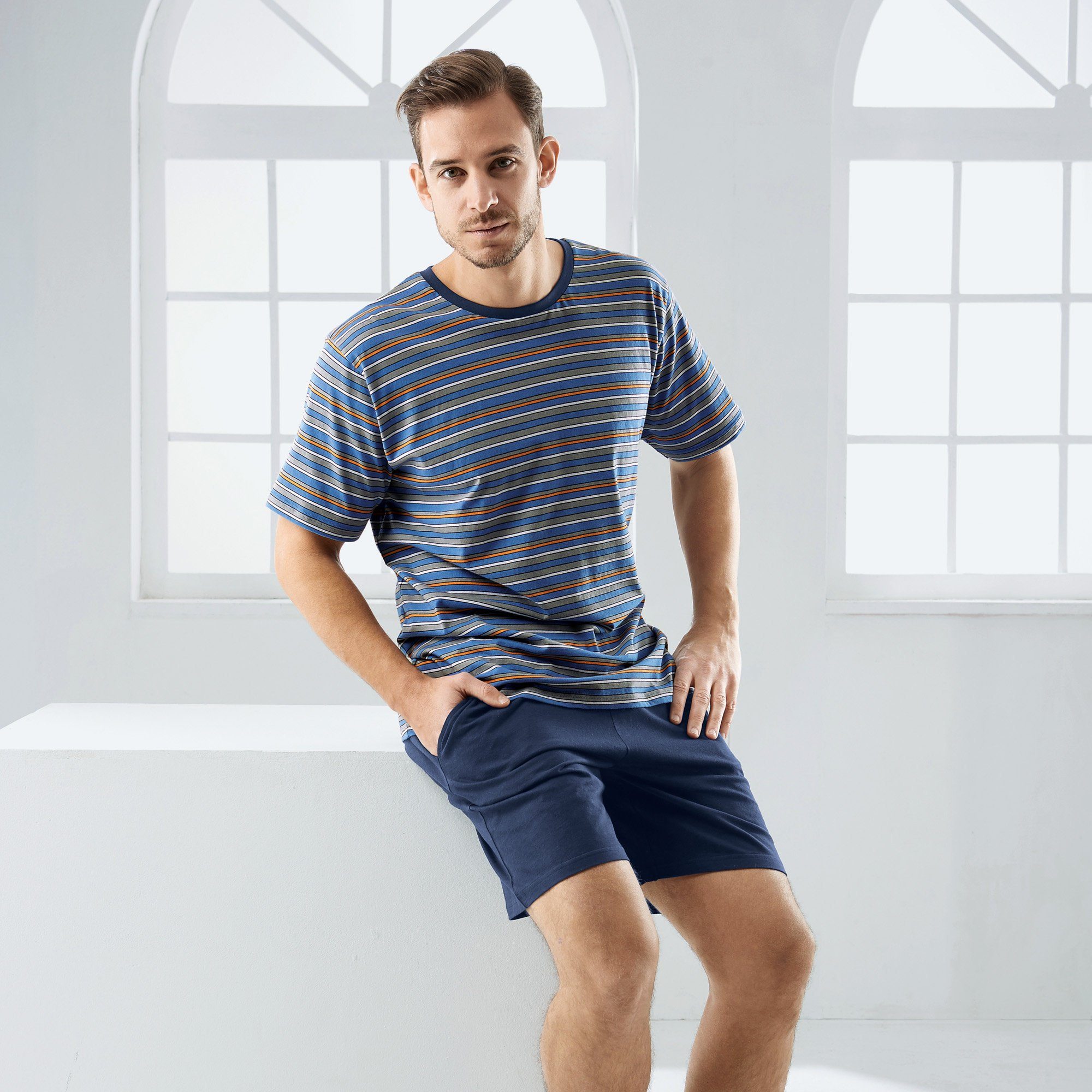 REDBEST Pyjama Herren-Shorty Single-Jersey Streifen
