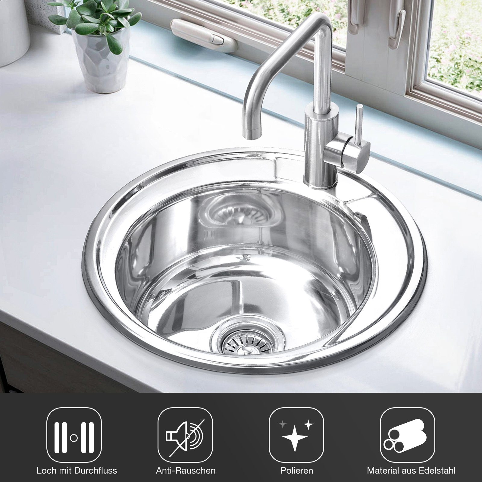 Midori Edelstahlspüle, Rund, 490/150 cm, (1 St), Einbauspüle Küchenspüle Sp günstig online kaufen