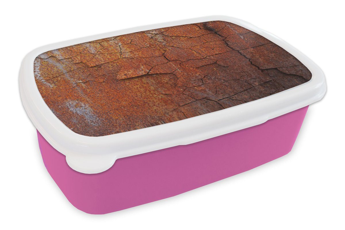 MuchoWow Lunchbox Eisen - Rost - Industriell, Kunststoff, (2-tlg), Brotbox für Erwachsene, Brotdose Kinder, Snackbox, Mädchen, Kunststoff rosa