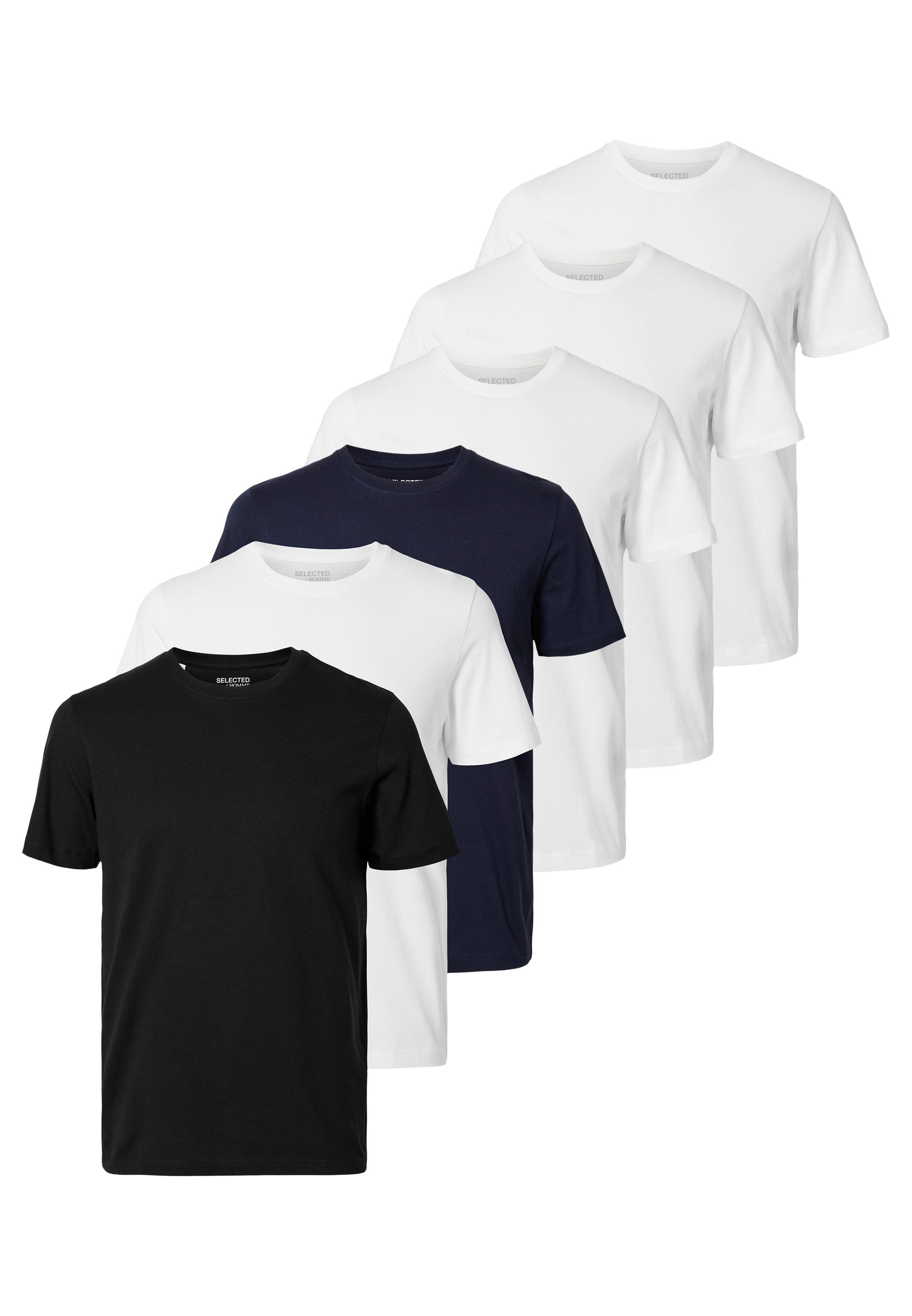 Selected T-Shirt 6er Pack Cormac (Spar-Set, 6-tlg) T-Shirt - Baumwolle - Atmungsaktiv - Vielseitiges Basic für den Alltag