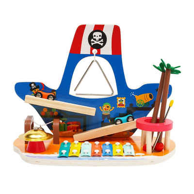 BeebeeRun Klopfbank Musikalisches Holzspielzeugset,Piratenschiffe Xylophon, Musikinstrument Spielzeug Set Geschenk für Kleinkinder Jungen Mädchen