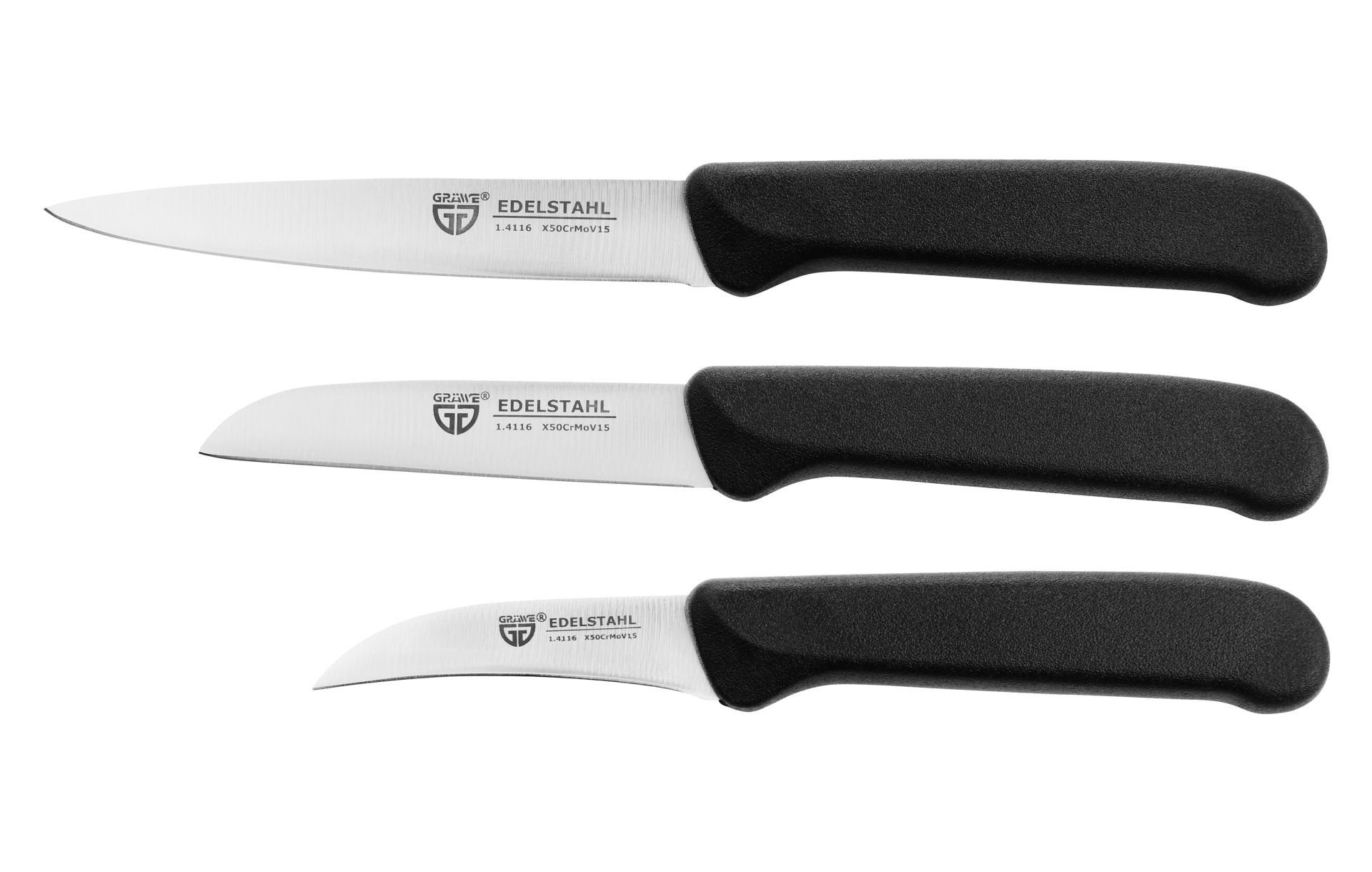 Edelstahl, tlg., 3 GRÄWE Gräwe Universalküchenmesser, schwarzer Küchenmesser-Set Griff