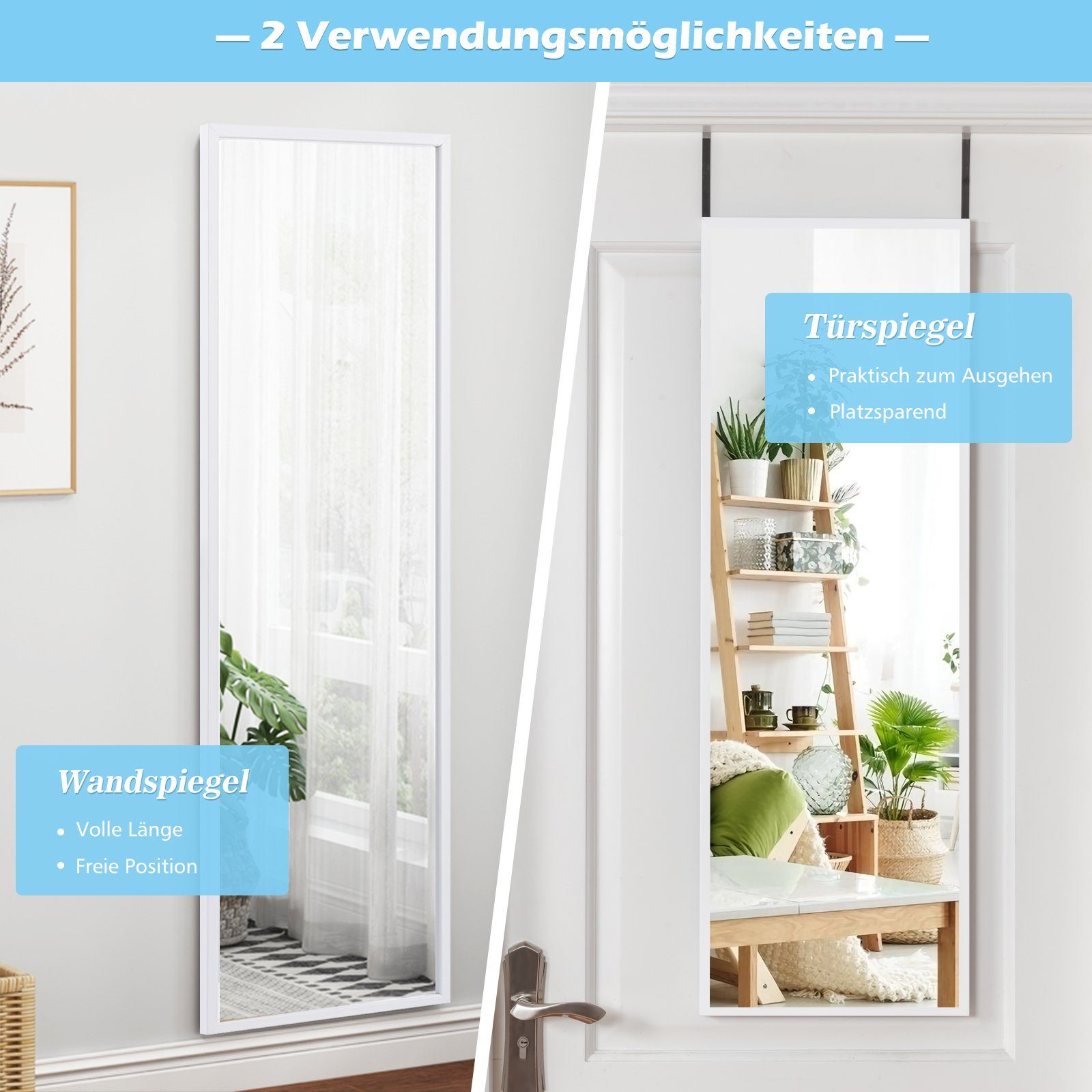 COSTWAY Wandspiegel, mit höhenverstellbaren Hängehaken 107x36,5cm günstig online kaufen
