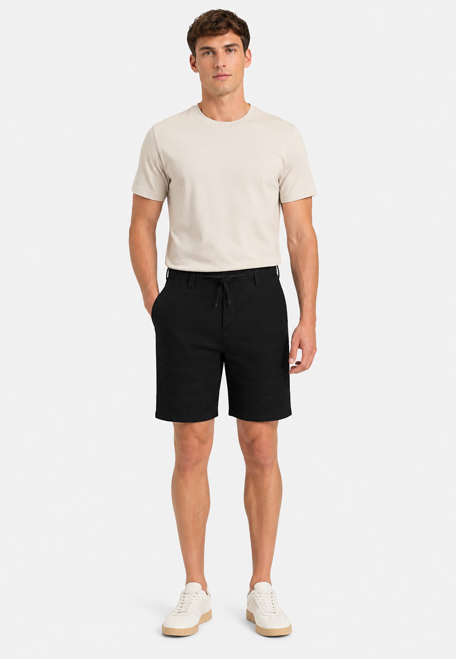 Eight2Nine Chinoshorts Strukturmuster Elastischer Bund Kordelzug Moderner Look für Herren (1-tlg) Baumwolle Normal Fit Einfarbig atmungsaktiv Reißverschluss