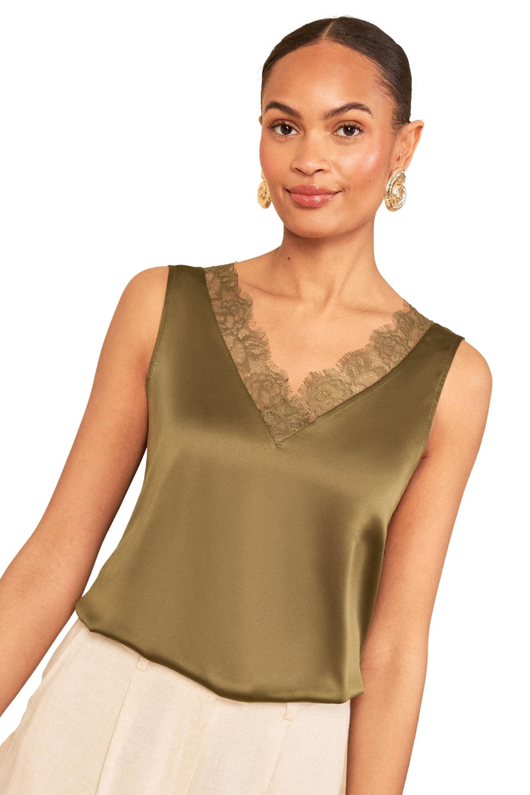 Trägertop Love & Roses Satin-Trägertop mit Spitze, Regular