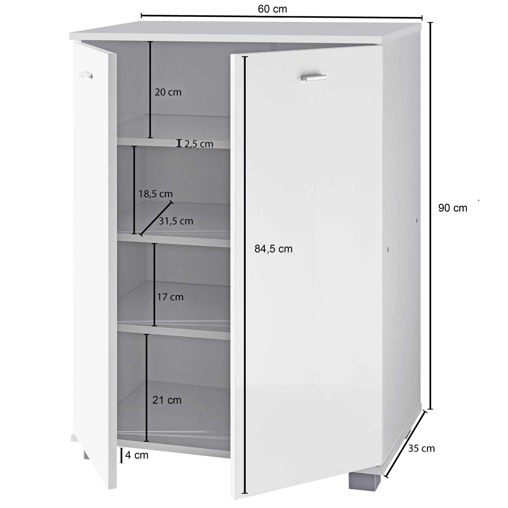 FINEBUY Schuhschrank SuVa1611_1 Holz 12 Paar Schuhe Schuhregal Schuhkommode Flurschrank (Weiß 60x90x35 cm, Schuhregal mit 2 Türen Modern) Schuhkommode Flur für 12 Paar Schuhe, Flurschrank