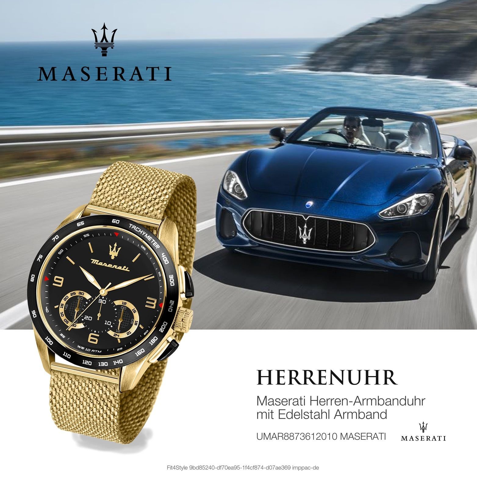 Edelstahlarmband, MASERATI 55x45mm) Edelstahl schwarz Chronograph (ca. Herrenuhr Maserati groß Gehäuse, rundes Armband-Uhr,
