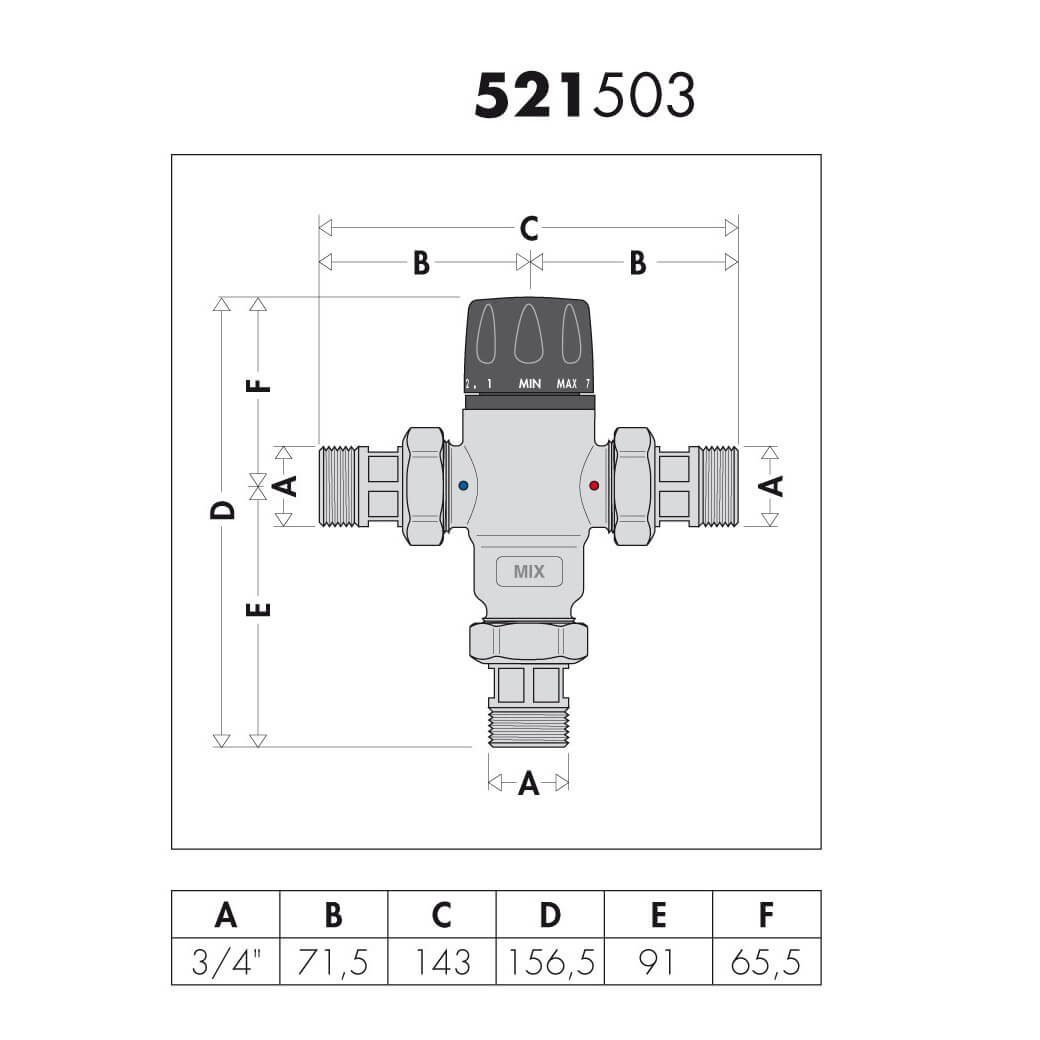 Caleffi Rückschlagventil Thermomischer 3/4 Zoll Brauchwassermischer mit Rückschlagventile – Bild 3 von 5