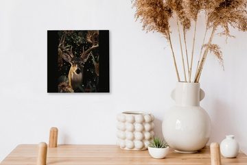 OneMillionCanvasses® Leinwandbild Hirsche - Tiere - Licht - Blumen, (1 St), Leinwand Bilder für Wohnzimmer Schlafzimmer