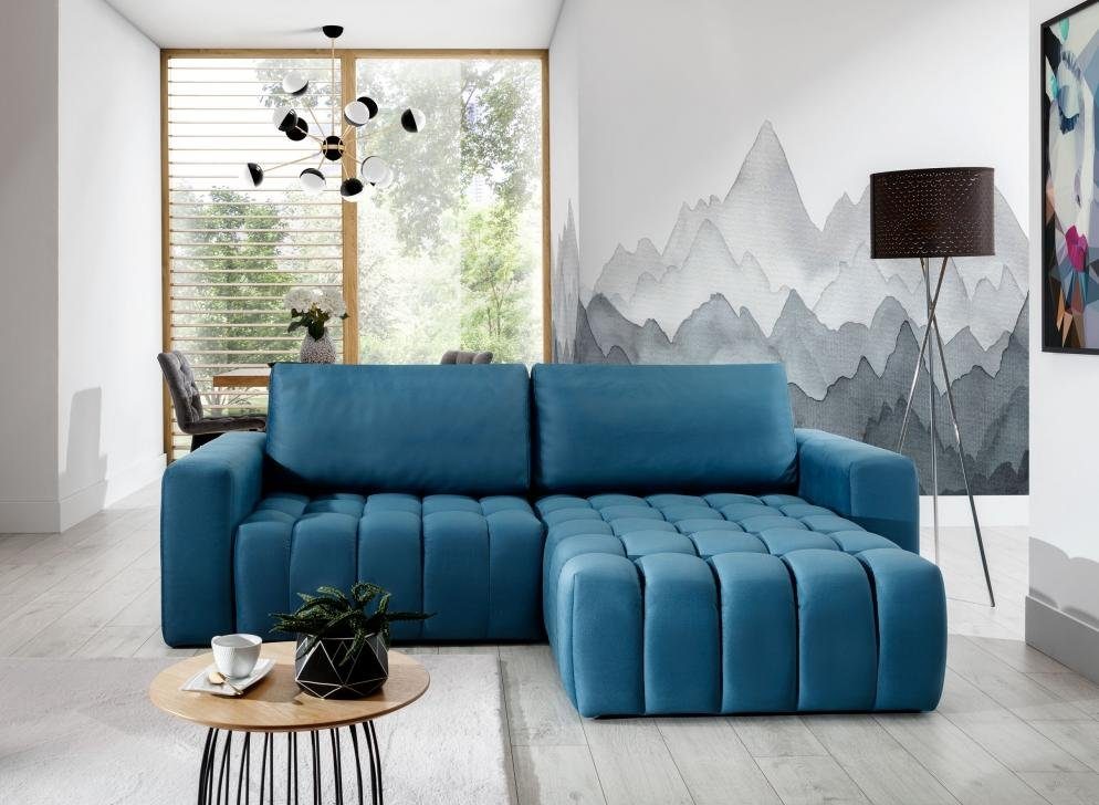 Design Couch Form Textil, Grau Europe Stoff L Blau Made Ecksofa in JVmoebel Couch Ecksofa Polster