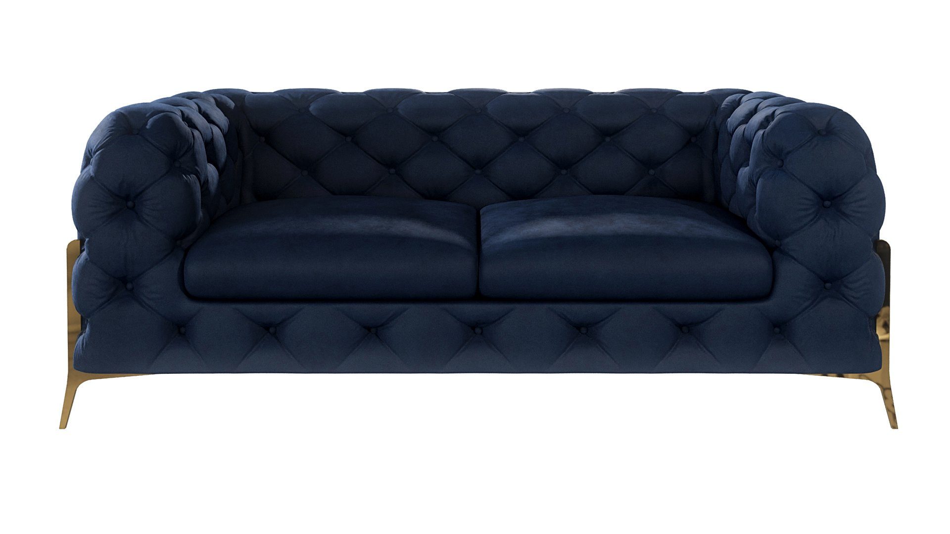 Füßen, S-Style Ashley mit Chesterfield Marineblau mit Goldene 2-Sitzer Sofa Metall Möbel Wellenfederung