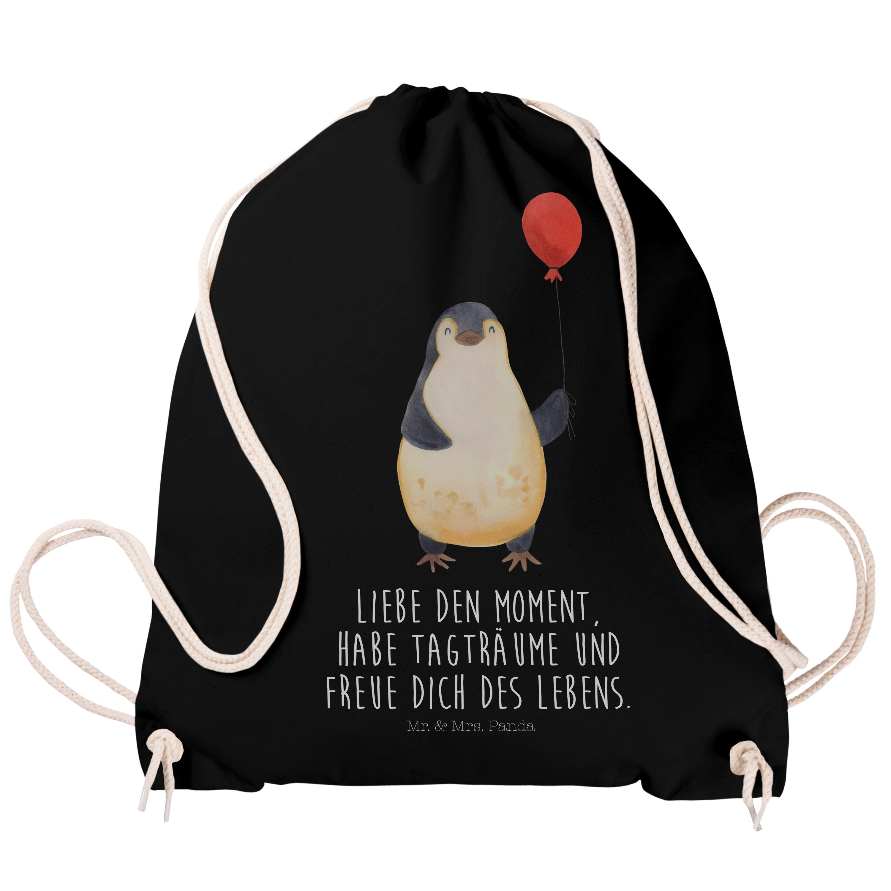 Schwarz gute Tas Sporttasche Geschenk, Luftballon & Stoffbeutel, (1-tlg) - Laune, Panda Mrs. Mr. - Pinguin