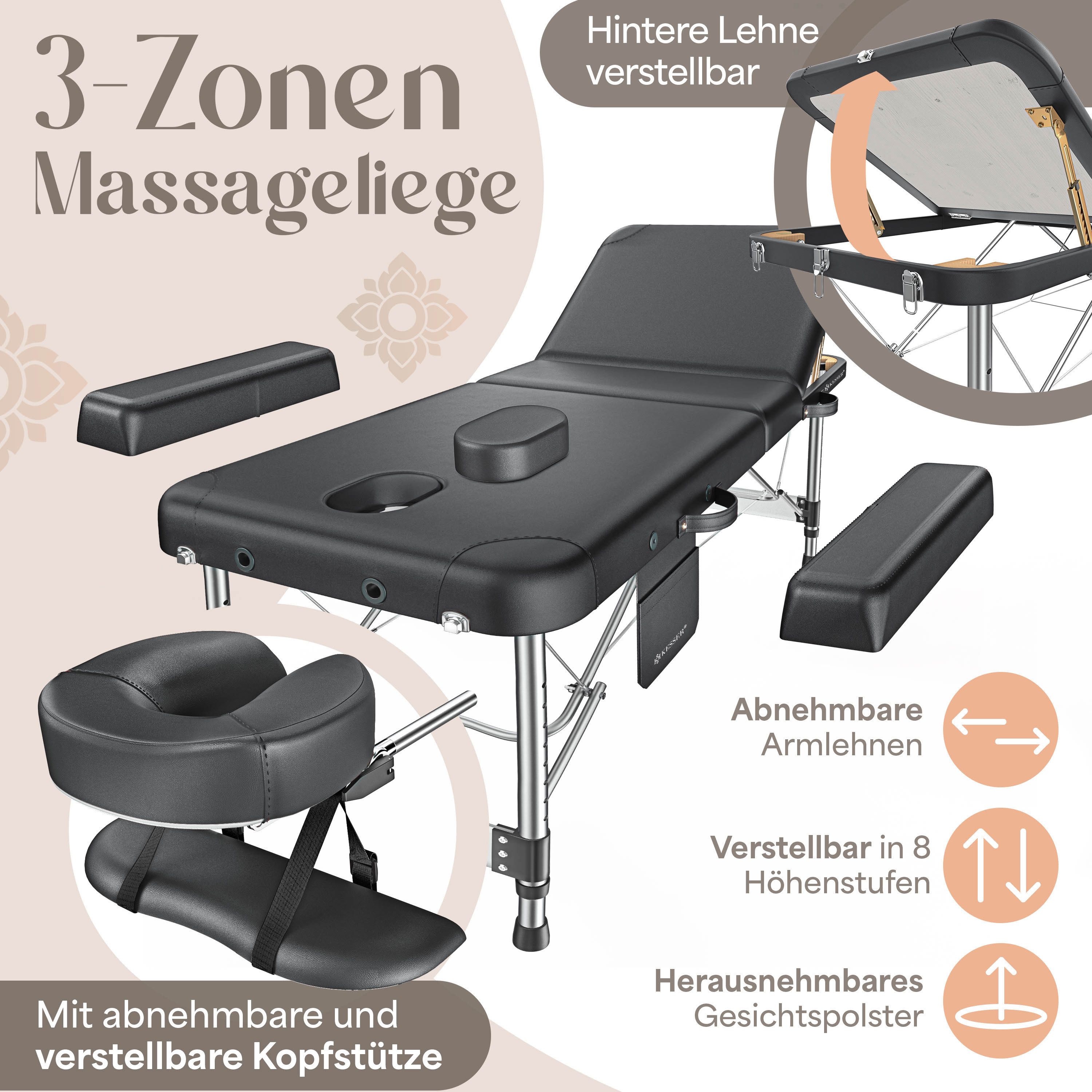 KESSER Massageliege, 3 Zonen Kosmetikliege klappbar & höhenverstellbar mobile Massagebett