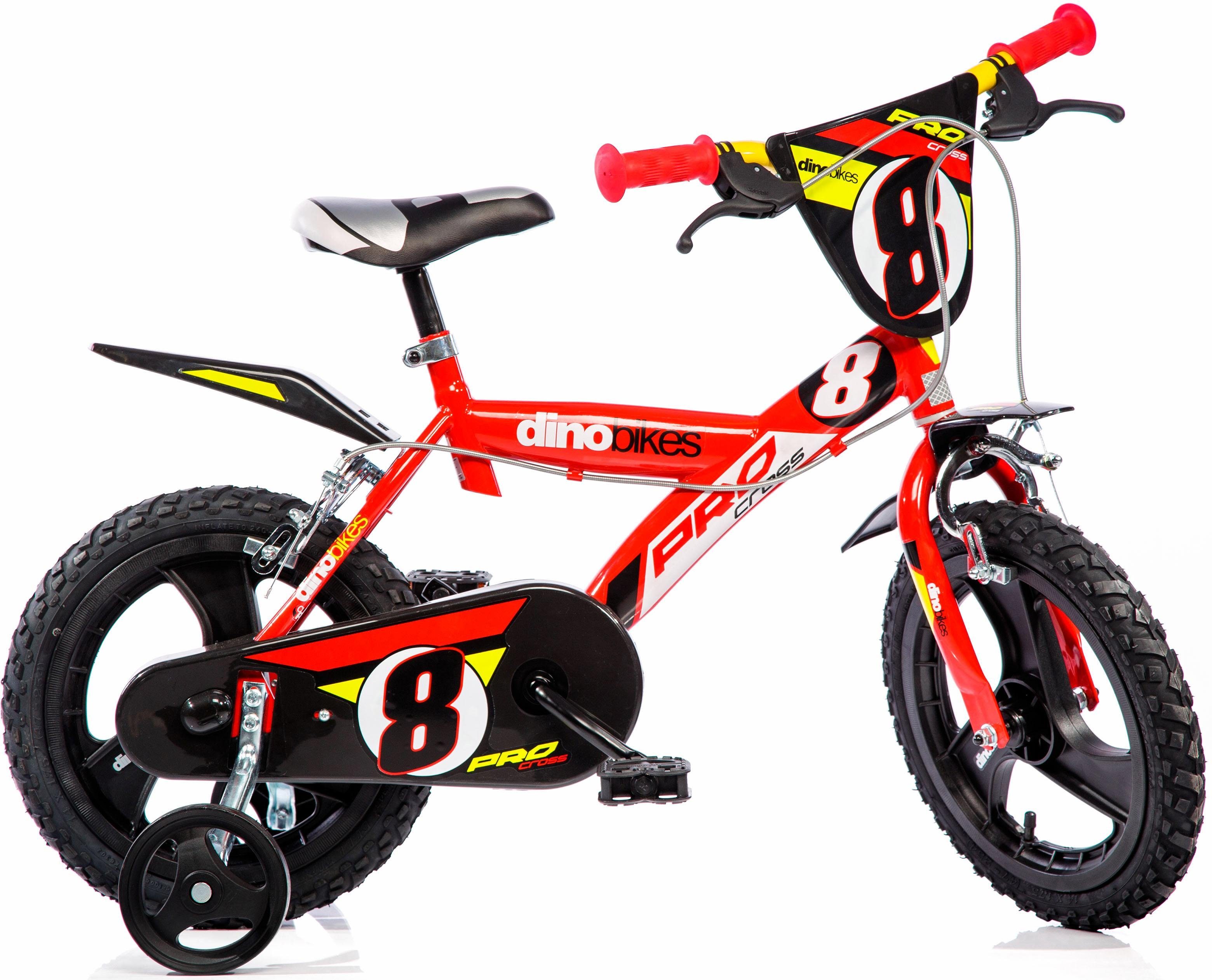 Dino Bikes Kinderfahrrad 16" Pro Cross Kinderfahrrad Jugen Freilauf Alter 4–7 Jahre Stützräder, 1 Gang, mit Stützrädern, Frontschild und coolen Schutzblechen