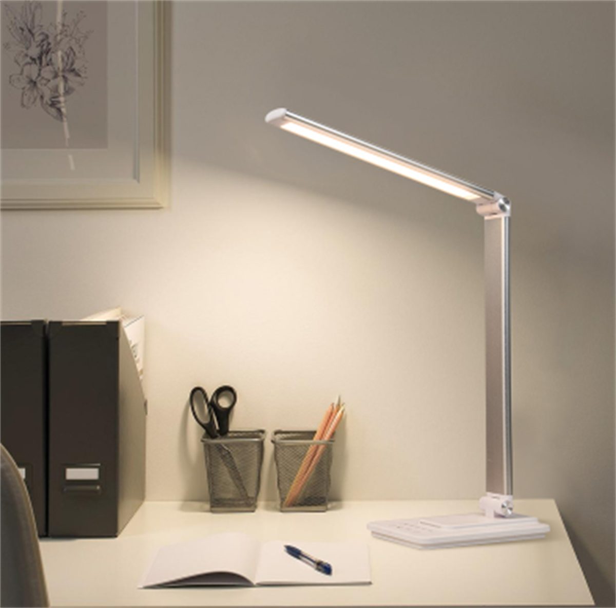carefully selected Tischleuchte Faltbare LED-Augenschutz-Schreibtischlampe, Touch-Dimmung, drei Farben Silber