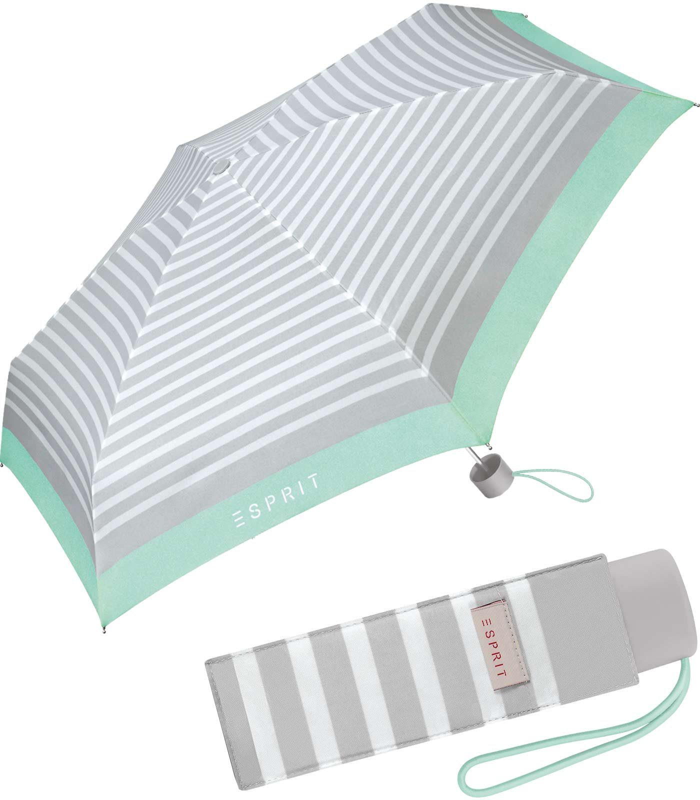 Esprit Taschenregenschirm kleiner, handlicher Schirm für Damen, Design E_Motional Stripes mint