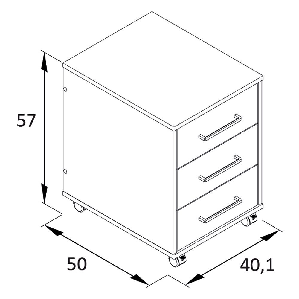 Lomadox Rollcontainer ALNWICK-80, in schwarz mit Eiche, rollbar