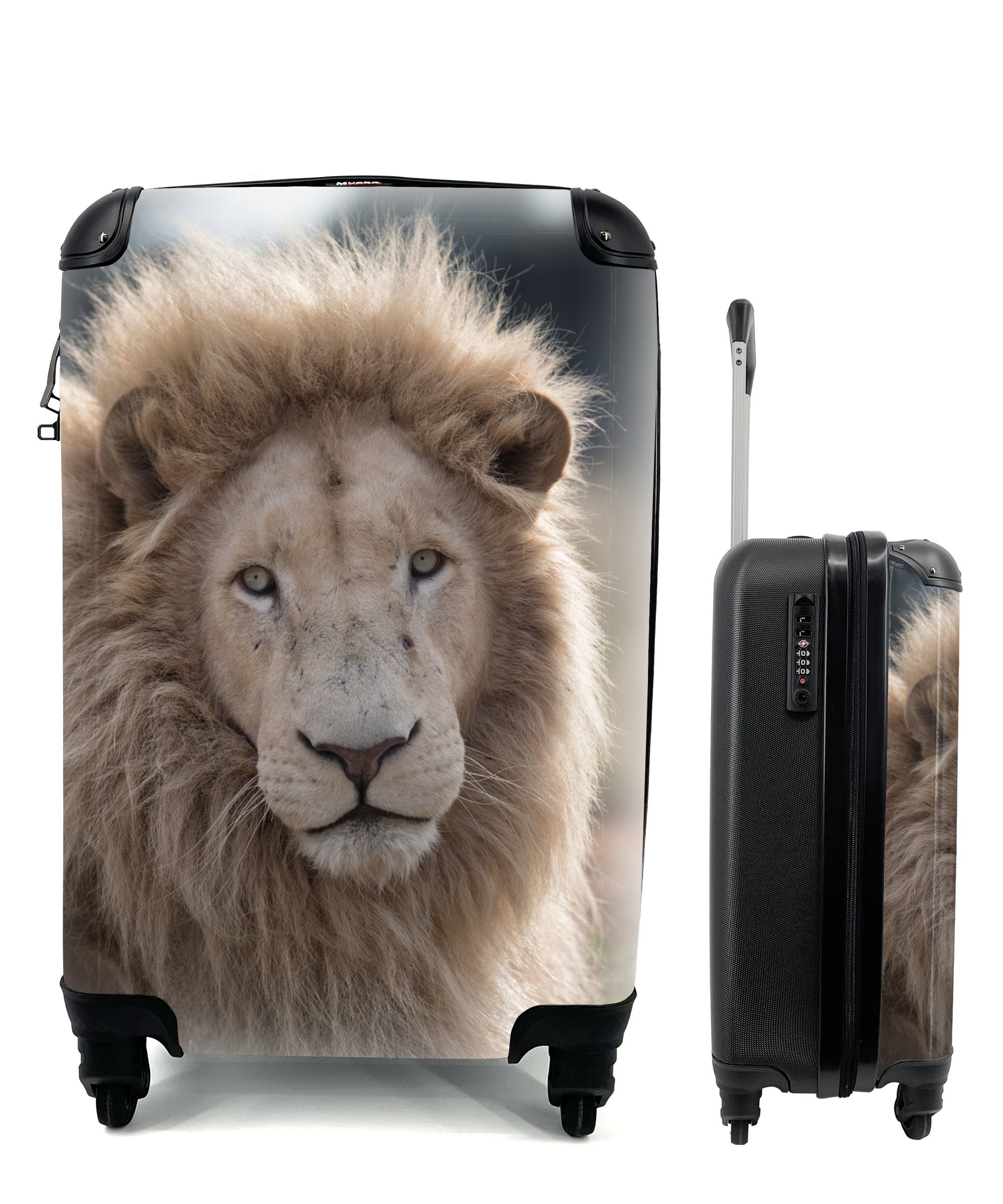 Reisekoffer - Löwe Trolley, mit Rollen, Reisetasche 4 für MuchoWow Handgepäckkoffer Weiß, Handgepäck Tier Ferien, rollen, -