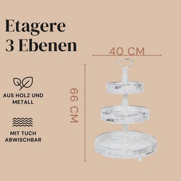 elbmöbel Etagere Etagere mit 3 Ebenen in Weiß 66x40x40 3 Etagen groß Holz Metall Etagère 3-stufig, Holz, (3 Etagen), 3 stufig