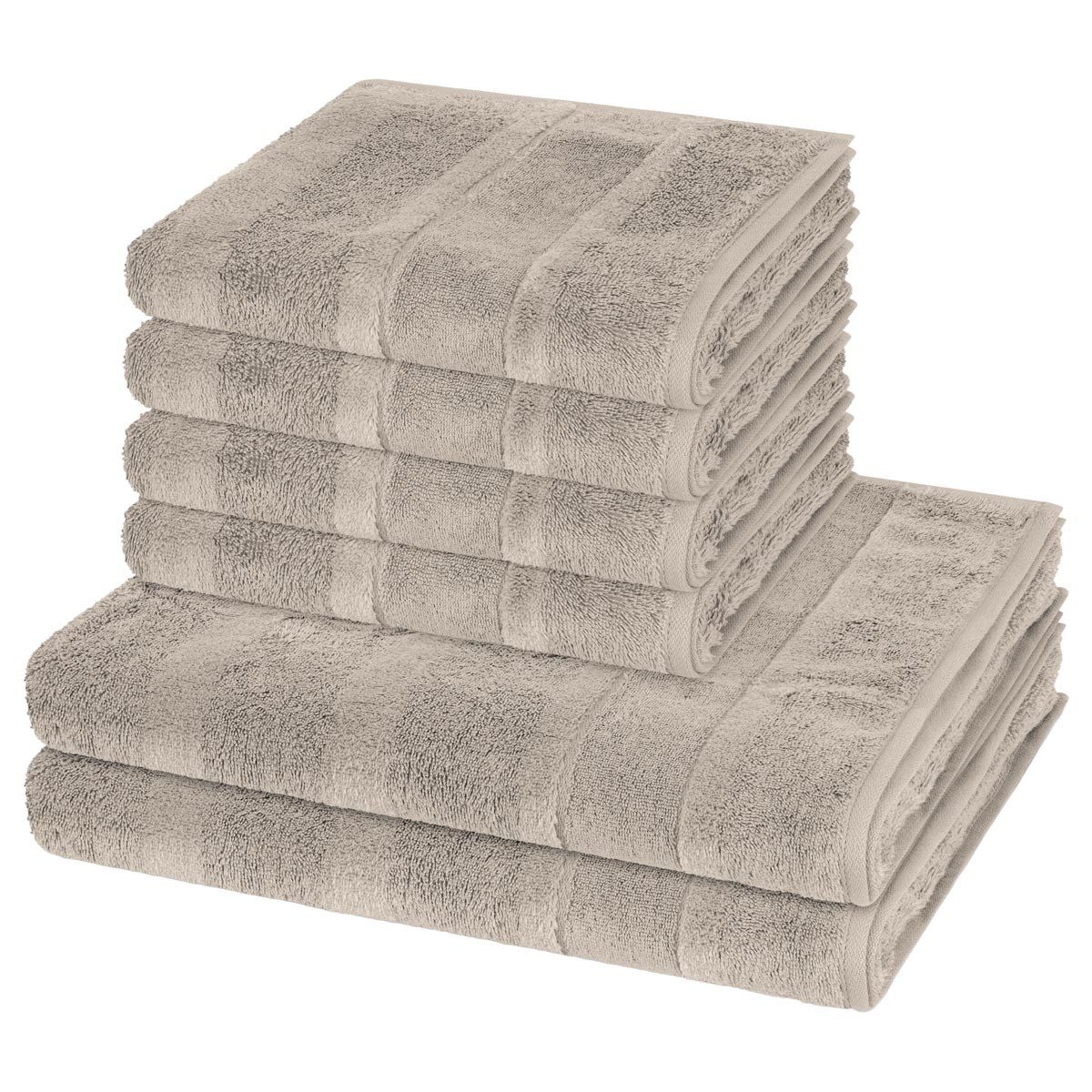 Cawö Handtuch Set Noblesse, Walkfrottee (Spar-Set, 6-St), 4 X Handtuch 2 X Duschtuch im Set - Baumwolle - Saugstark
