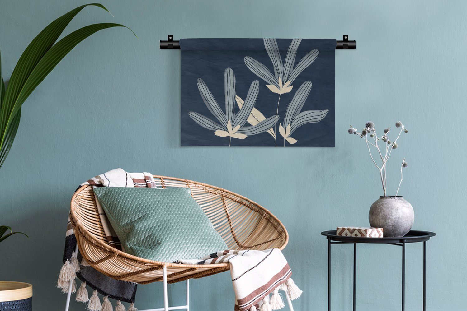 MuchoWow Wanddekoobjekt Blumen - Blau Wohnzimmer, Natur, für Wanddeko Wandbehang, Pflanzen Schlafzimmer, - - Kinderzimmer Kleid
