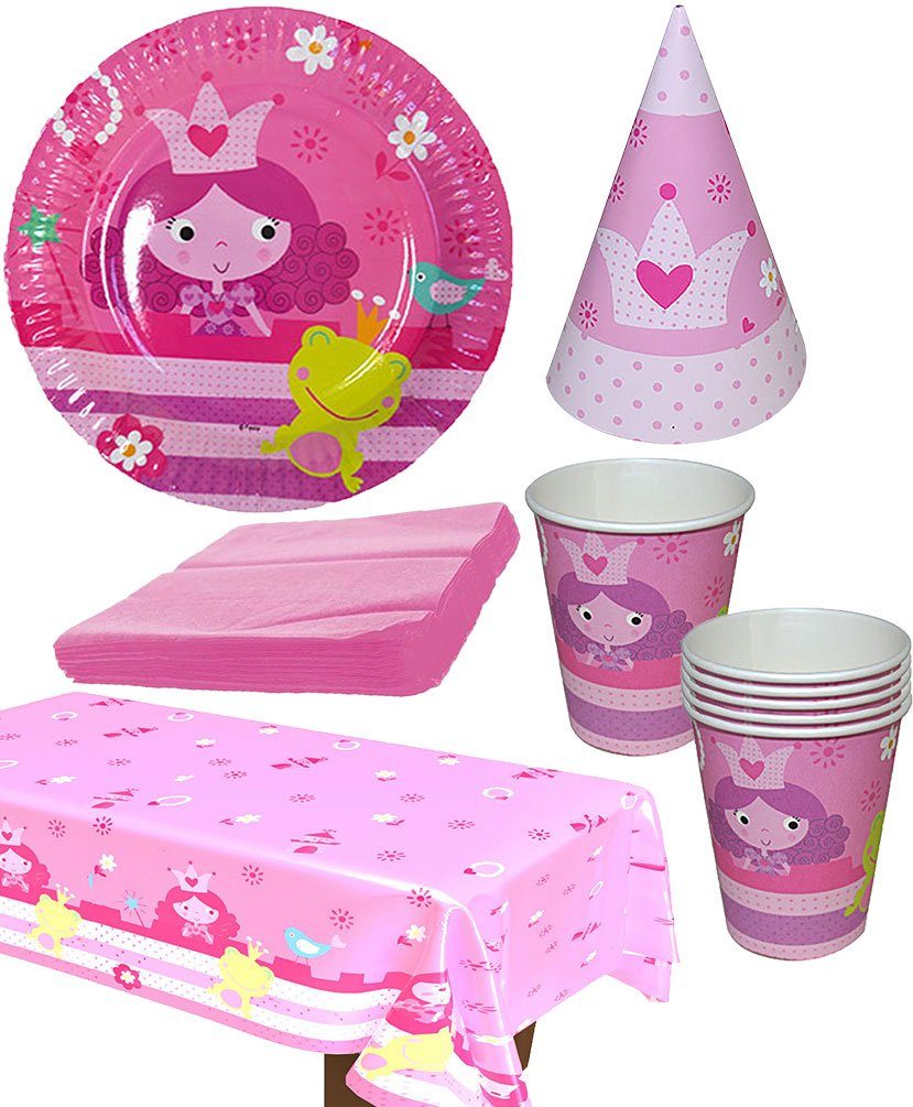 Einweggeschirr-Set rosa, Pappbecher Karneval-Klamotten 39 Pappteller Kindergeburtstag Servietten Teile Set Fee Partygeschirr Prinzessin