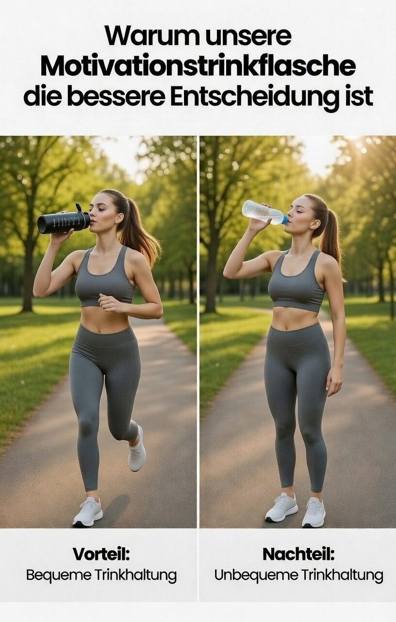 Botells Trinkflasche Sport Trinkflasche, Motivation, Wasserflasche + Strohhalm & Shakerball, Trinke während deiner Aktivität, leicht, auslaufsicher, motivierend