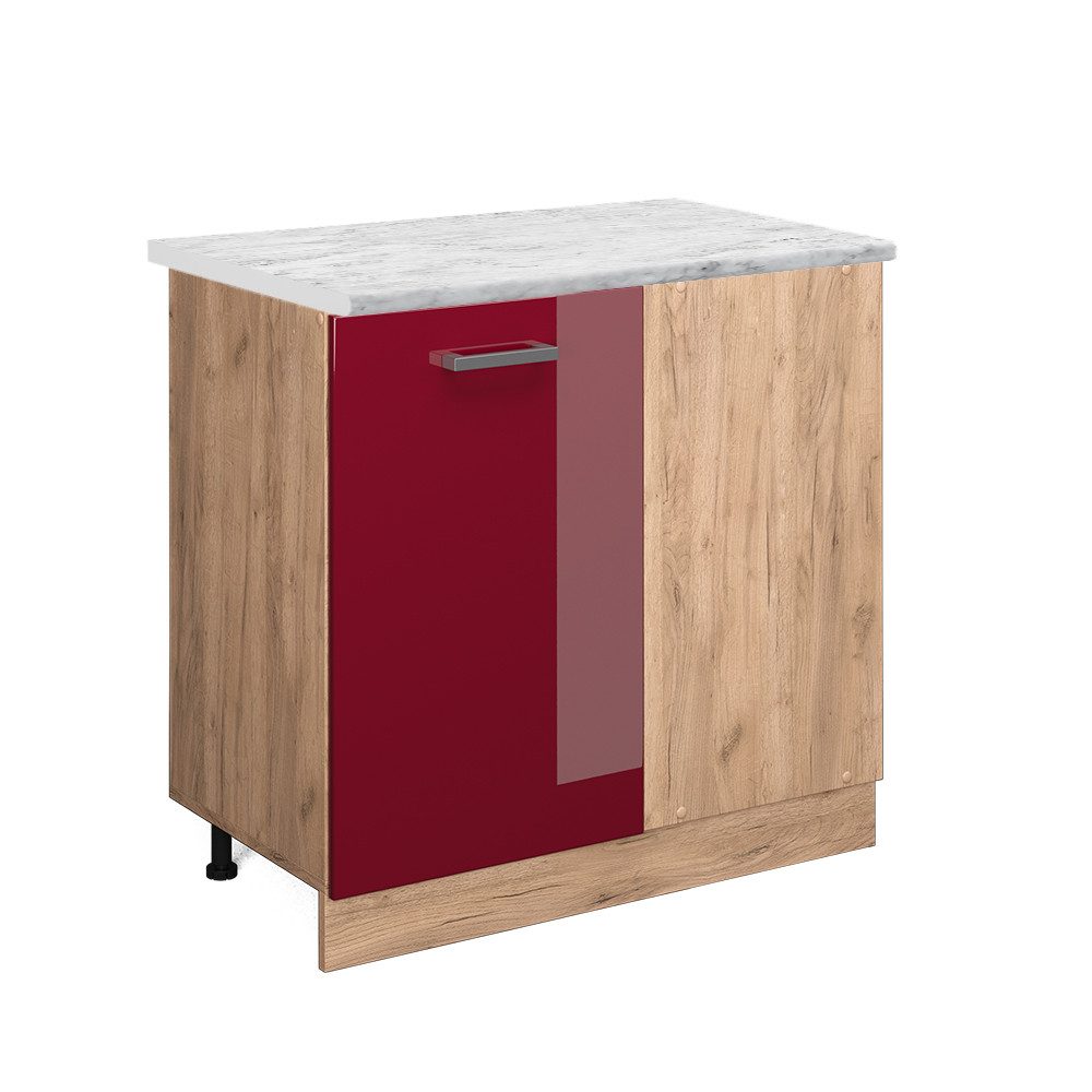 Vicco Eckunterschrank R-Line Bordeaux Hochglanz/Goldkraft Eiche 86 cm AP Ma günstig online kaufen