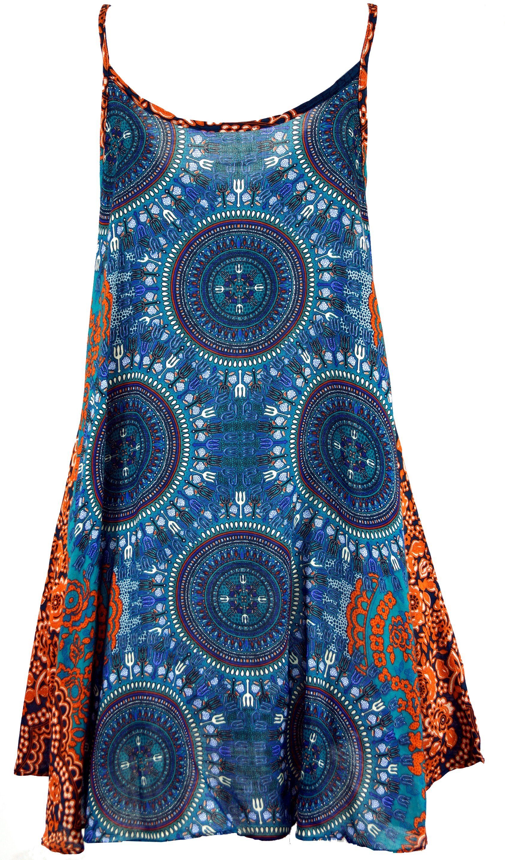 Guru-Shop alternative Dashiki Boho Minikleid, Midikleid petrol/orange Trägerkleid,.. Bekleidung