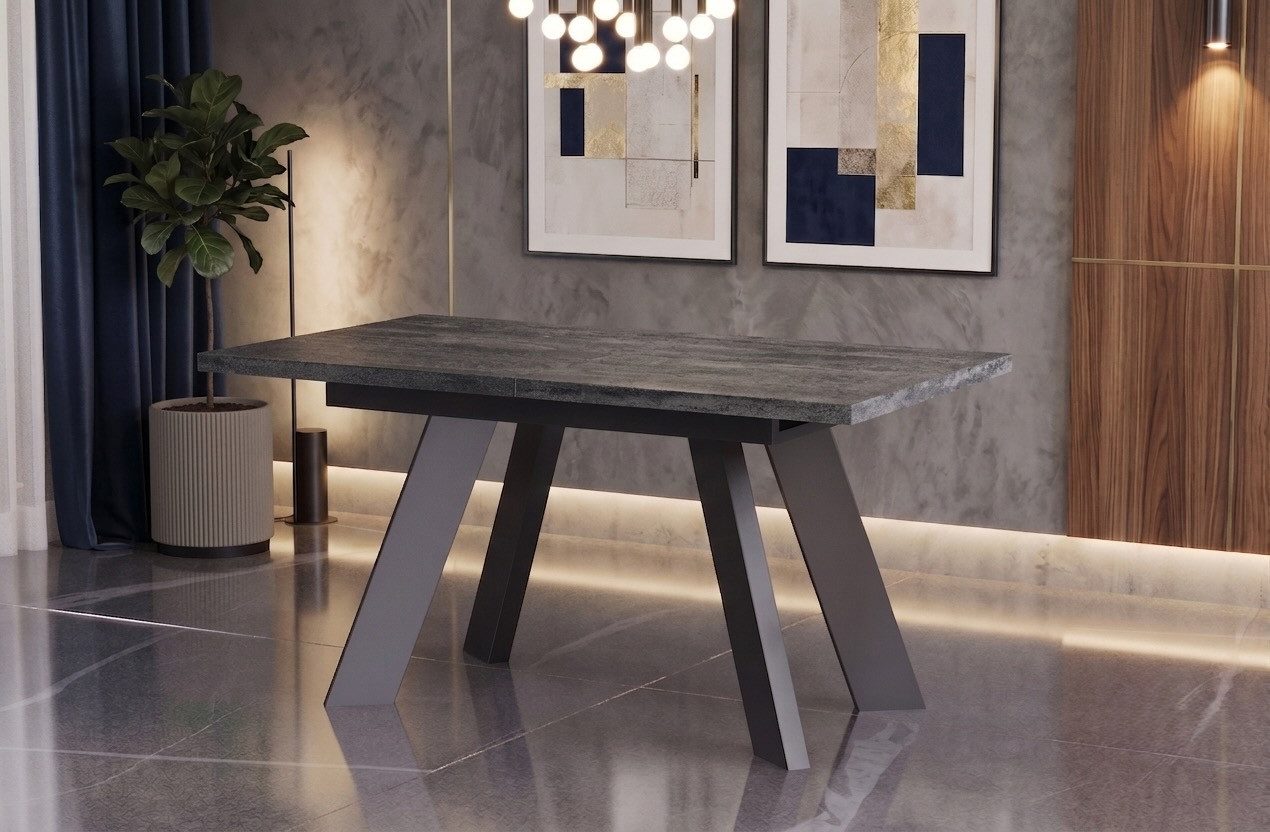 Endo-Moebel Esstisch Como Esstisch 130–210cm ausziehbar für 8 Personen, Tischbeine schwarz, Ausziehbar 130-210 cm (2x40 cm); Platte 36mm; 4 Beine; schwarz matt