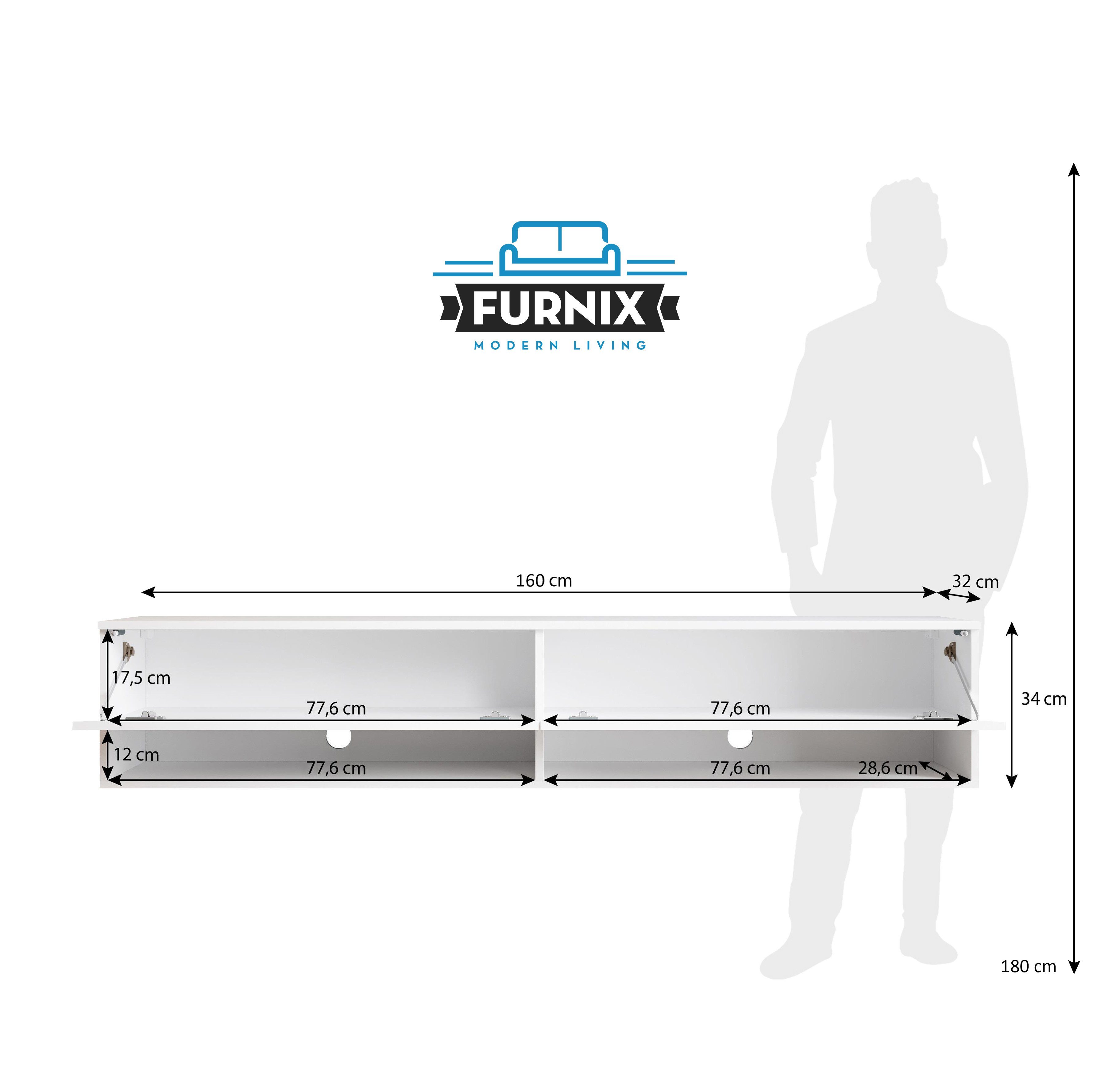 160 B160 Wotan/Weiß TV Glanz Furnix cm OHNE Alyx Sideboard TV-Kommode, LED-Beleuchtung, Schrank H34 x Lowboard T32 x