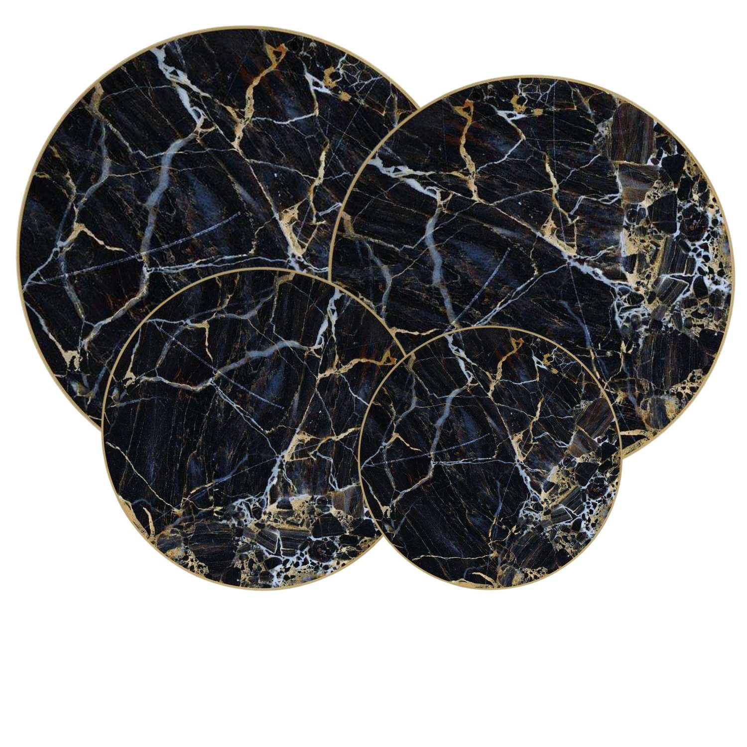 Quality Elegance Teller-Set Black Marble Bone-China Teller Set – Luxus Geschirr (4-tlg), 1 Personen, 45% Bone China
