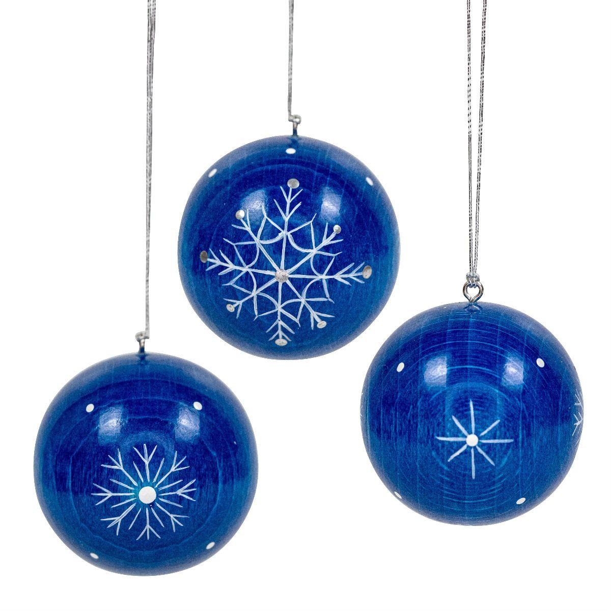 Dekofigur Uhlig - Weihnachtskugeln blau mit Kristallen, 3 St. 4,0cm, handbemalt