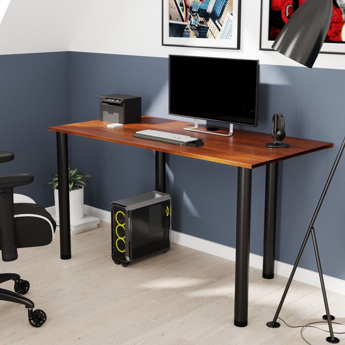 AKKE Schreibtisch, Schreibtisch mit schwarze Beinen 2mm PVC Kantenumleimung Caravaggio