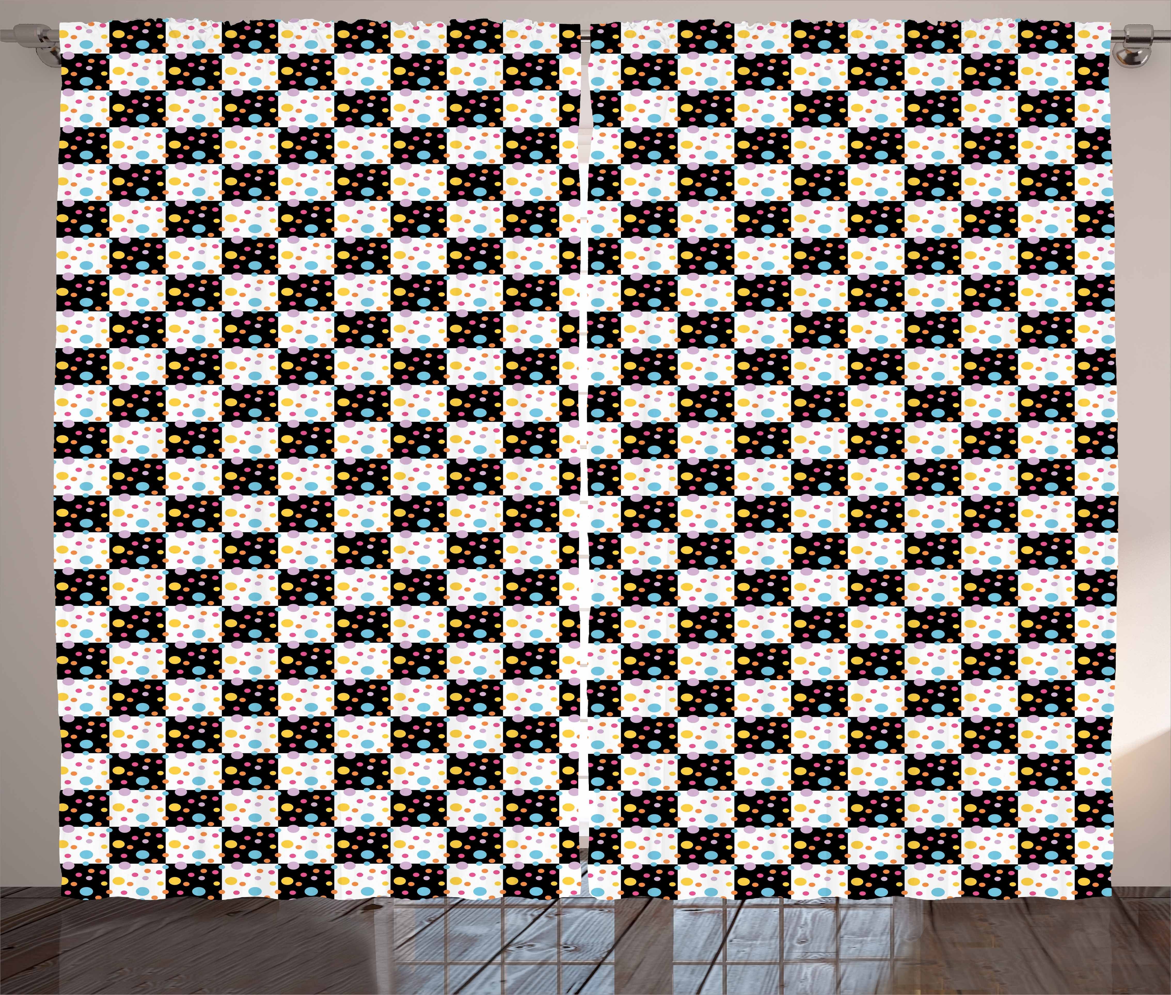 Gardine und Checkered Vorhang mit Tile Bunt Kräuselband Schlafzimmer Schlaufen Haken, Abakuhaus, Gepunktete