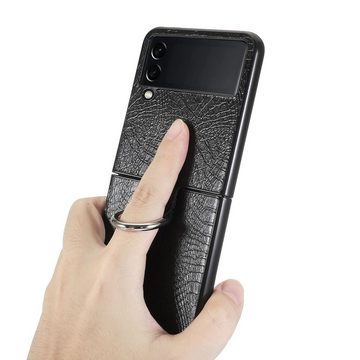 Wigento Handyhülle Für Samsung Galaxy Z Flip4 5G Kunstleder / Kunststoff Struktur Handy Tasche Hülle Etuis Schwarz