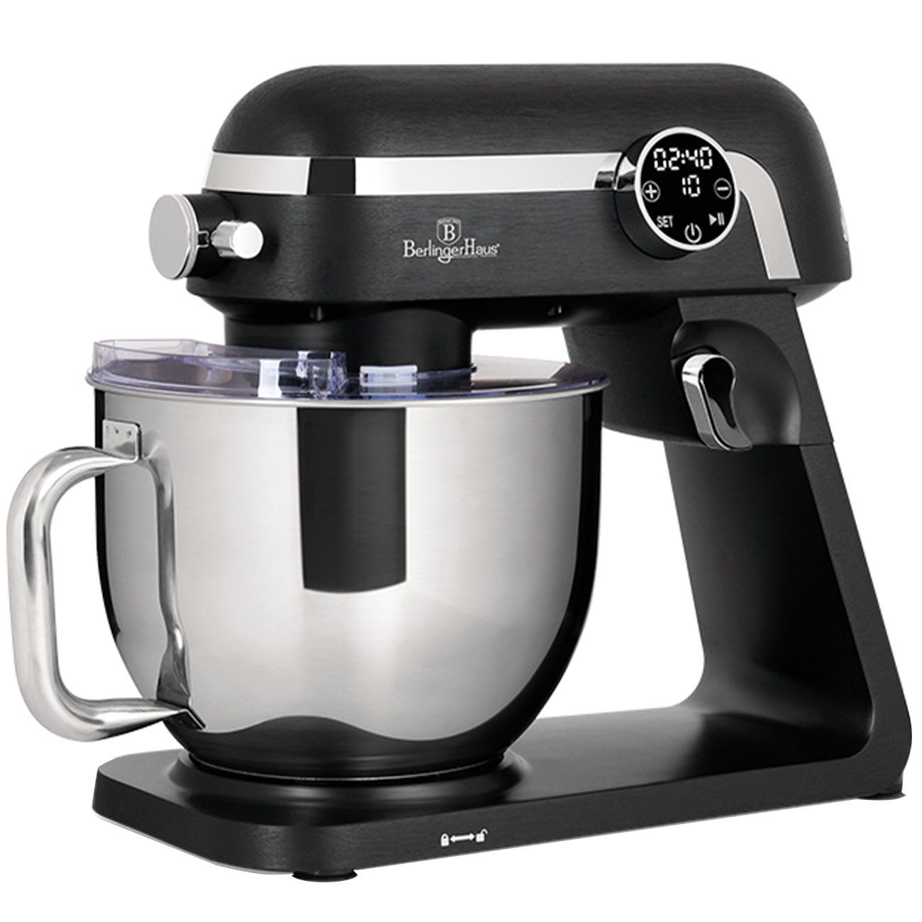 Berlinger Haus Küchenmaschine CH10468, 1800 W, 7 l Schüssel, LED-Display & Aluminium-Gehäuse, Planetenrührwerk, Spritzschutzdeckel