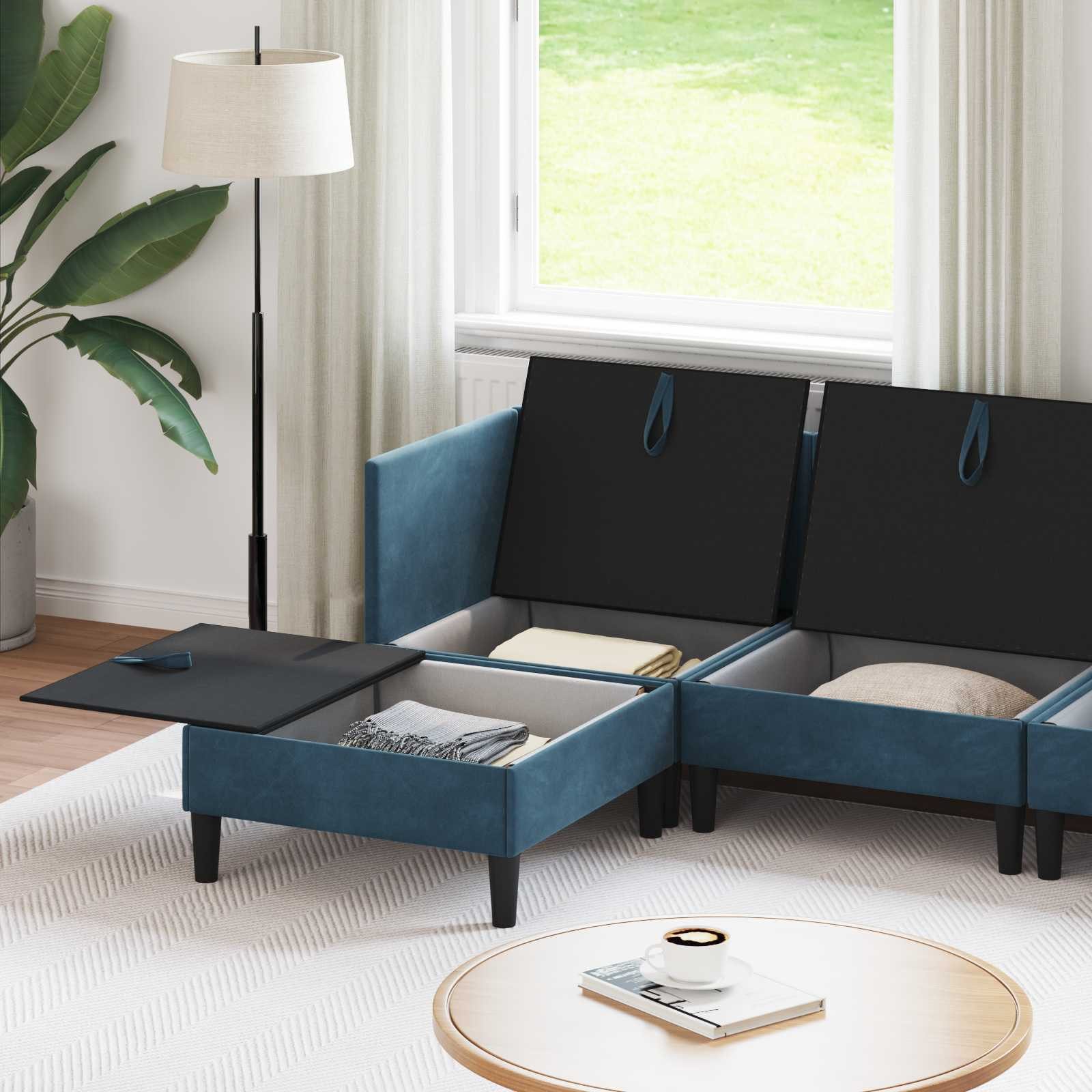 vidaXL Wohnzimmer-Set Wohnzimmergarnitur mit Kissen mit Speicher 5 pcs Blau Samt, (5-St)