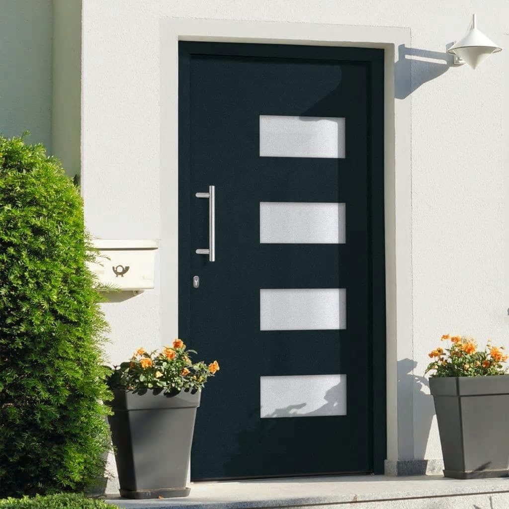 vidaXL Haustür 100 x 200 cm Haustür Aluminium und PVC Anthrazit 100x200 cm Eingangstü