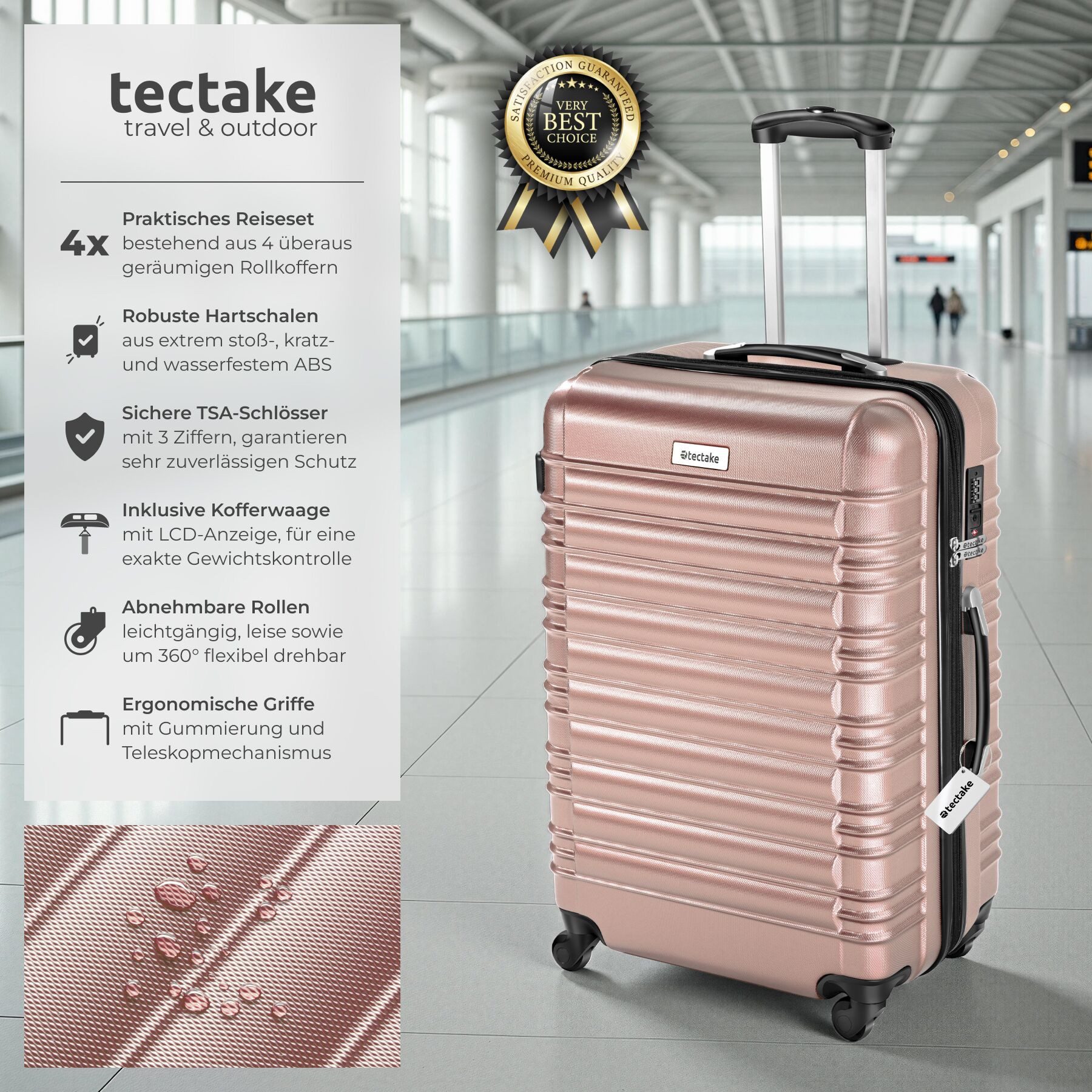 tectake Trolley Hartschalenkoffer-Set, 4 Rollen, 4-teilig aus robustem ABS- günstig online kaufen
