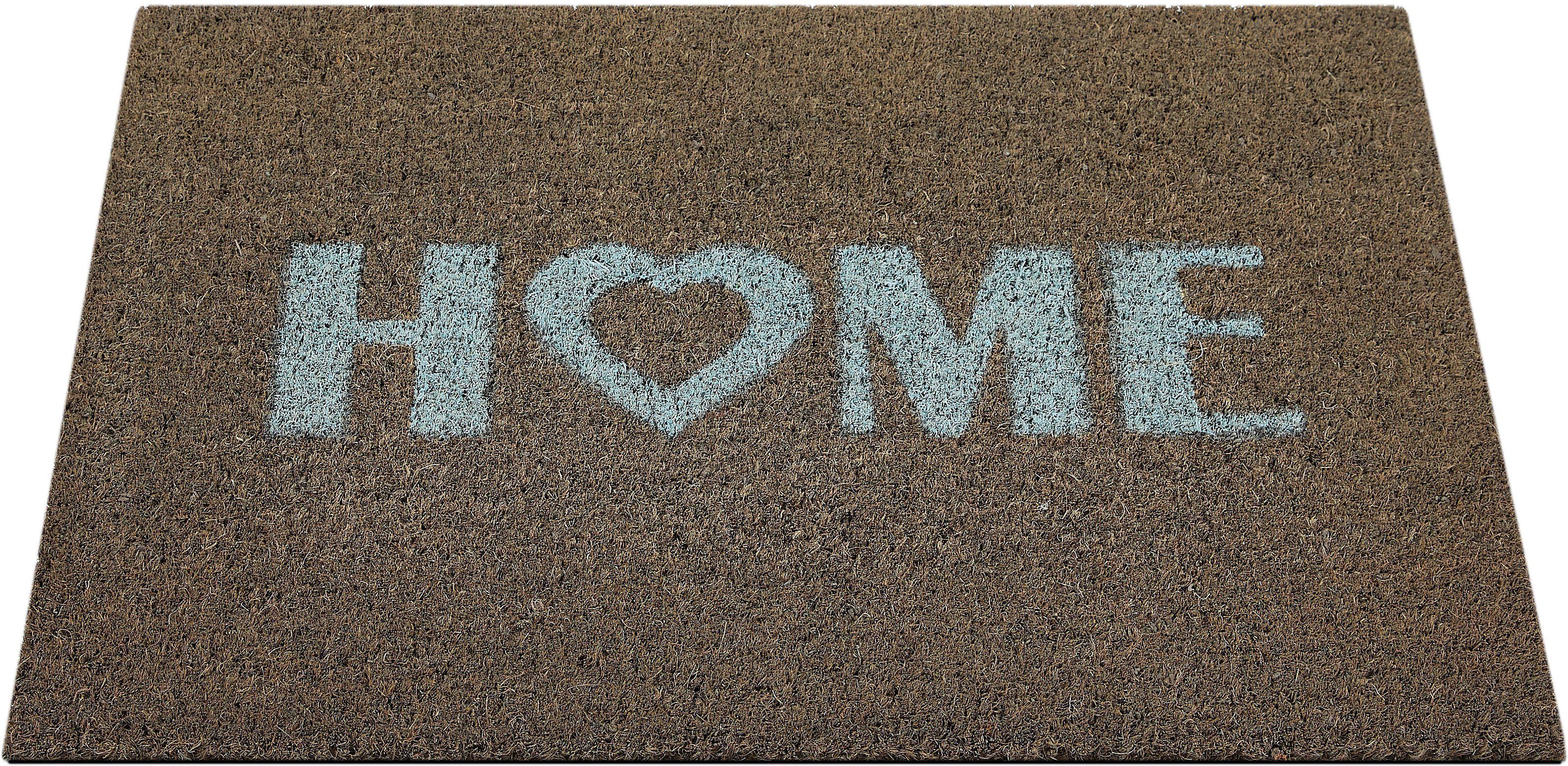 Fußmatte Kokos Home Heart, Andiamo, rechteckig, Höhe: 15 mm, Schmutzfangmatte, Kokosmatte, mit Spruch, In- und Outdoor geeignet taupe