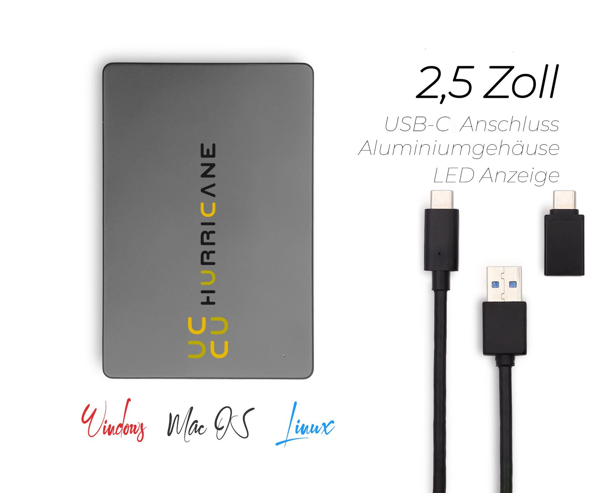 HURRICANE MD25C3 grau 500GB 2.5 Zoll Externe tragbare Festplatte USB Type C externe HDD-Festplatte (500GB) 2.5", für Fotos smart TV PC Mac Laptop Computer ps4 p – Bild 4 von 5