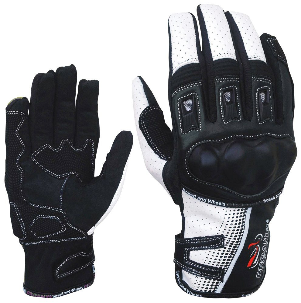 PROANTI Motorradhandschuhe aus den Sommer Leder/Textil, weiß-schwarz für