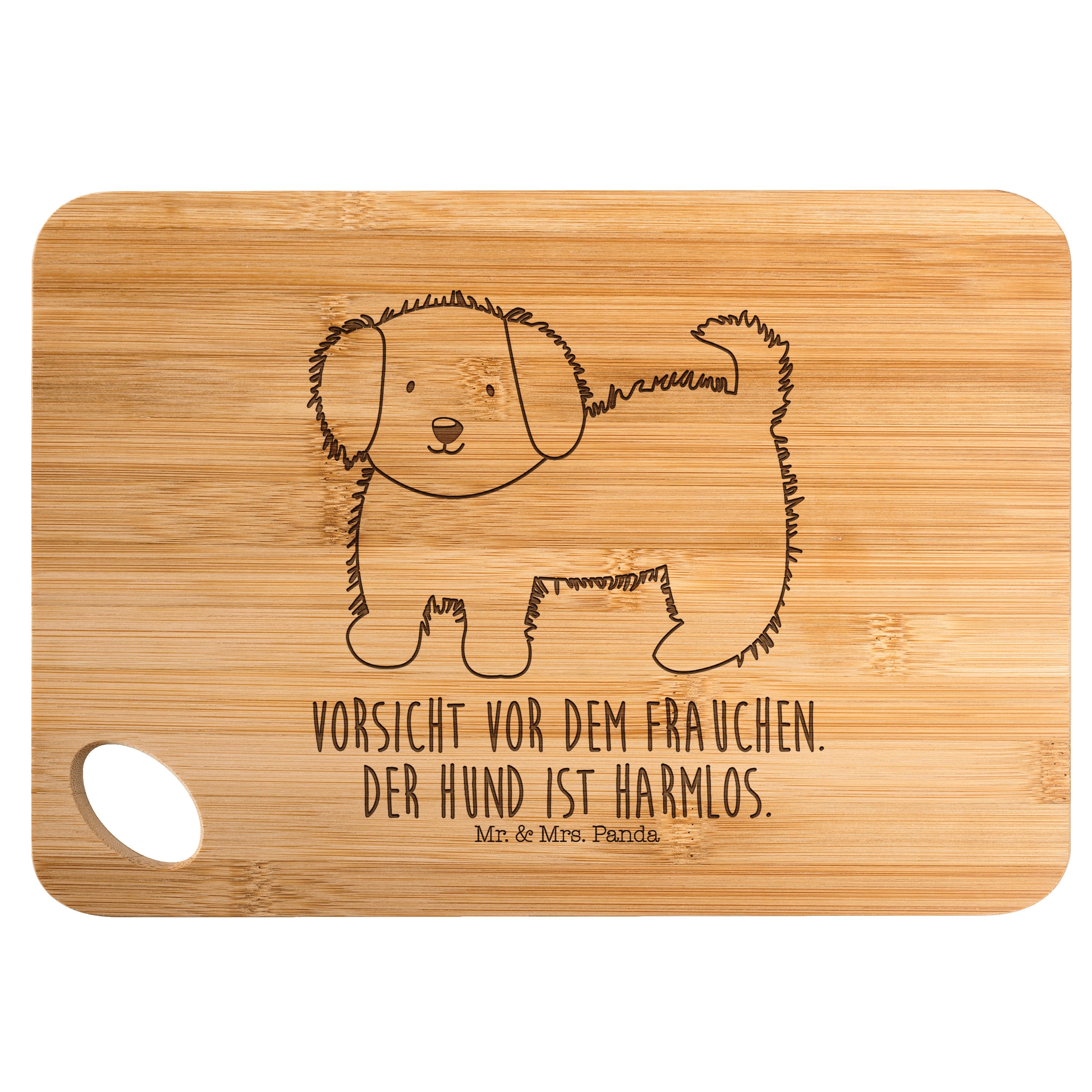 Mr. & Mrs. Panda Servierbrett Hund flauschig - Transparent - Geschenk, Küchenbrett, Hundeliebe, Frü, Bambus, (1-St) | Servierbretter