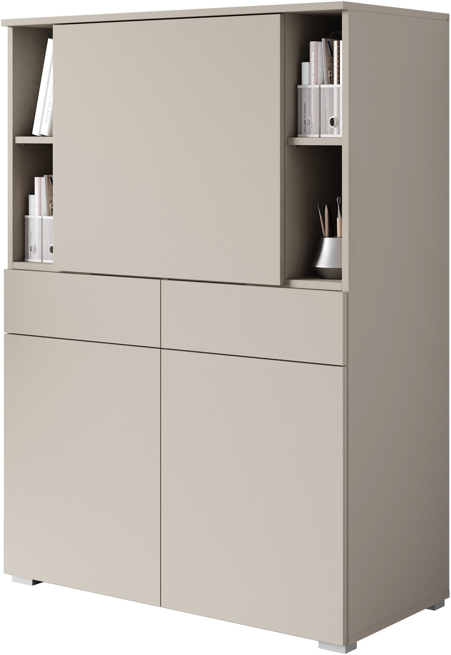OTTO home Sekretär Paris, Moderner PC-Schrank mit klappbarer Arbeitsfläche (1 St), 2 Schubladen, Push-to-Open und verstellbare Einlegeböden, Breite 90 cm