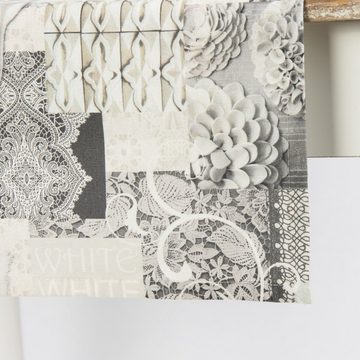 SCHÖNER LEBEN. Tischläufer Schöner Leben Tischläufer Winter Schnee Blume weiß grau 40x160cm, handmade